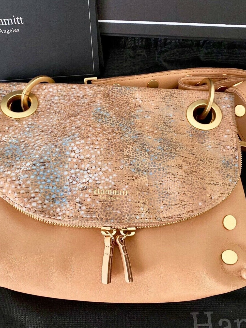 Hammitt Corey Leather Reversible Crossbody Bag Coast Mirage Brushed Gold Rivets